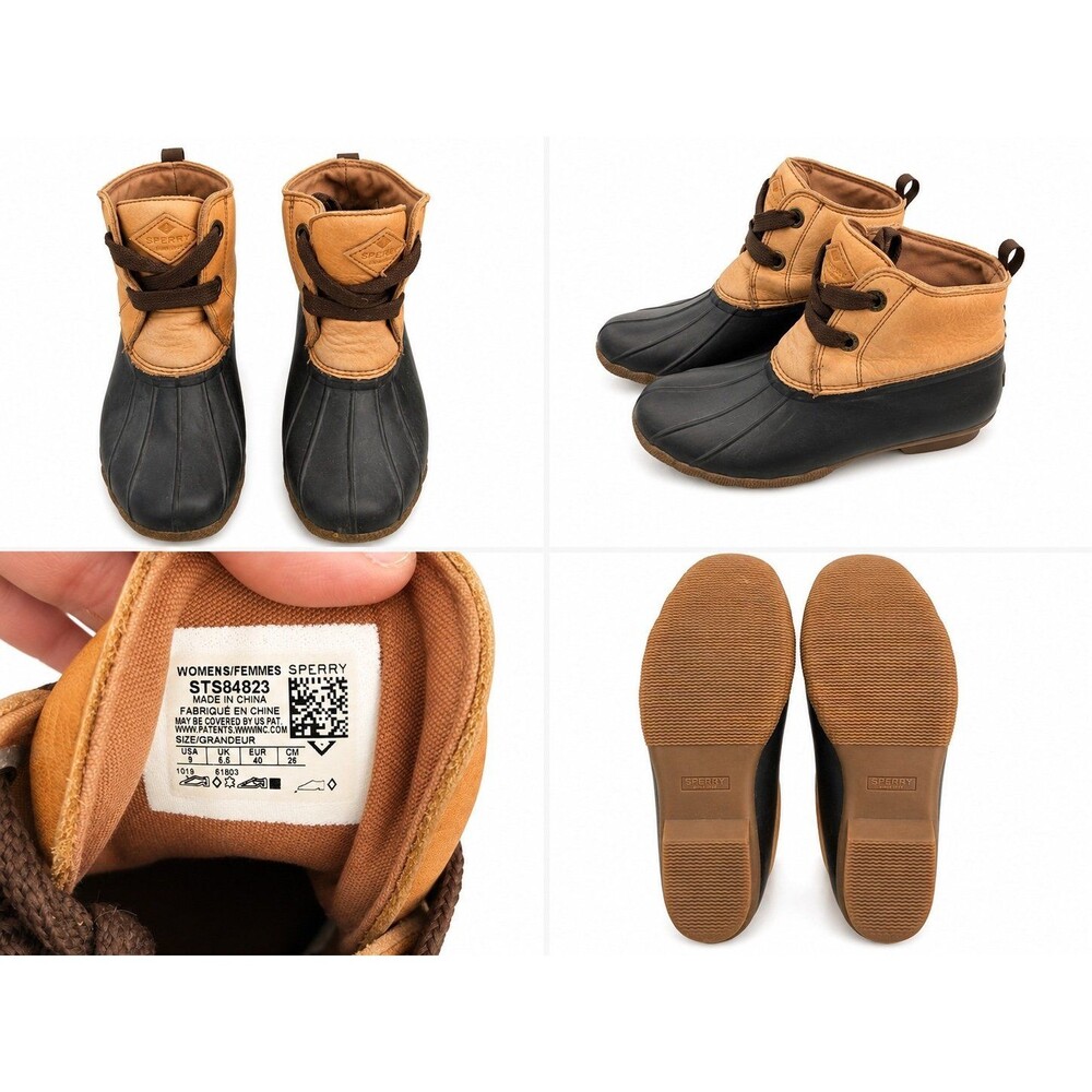 Sperry Duck Boots Women’s Size 9 Tan Leather Waterproof Rain Boots Brown Lace